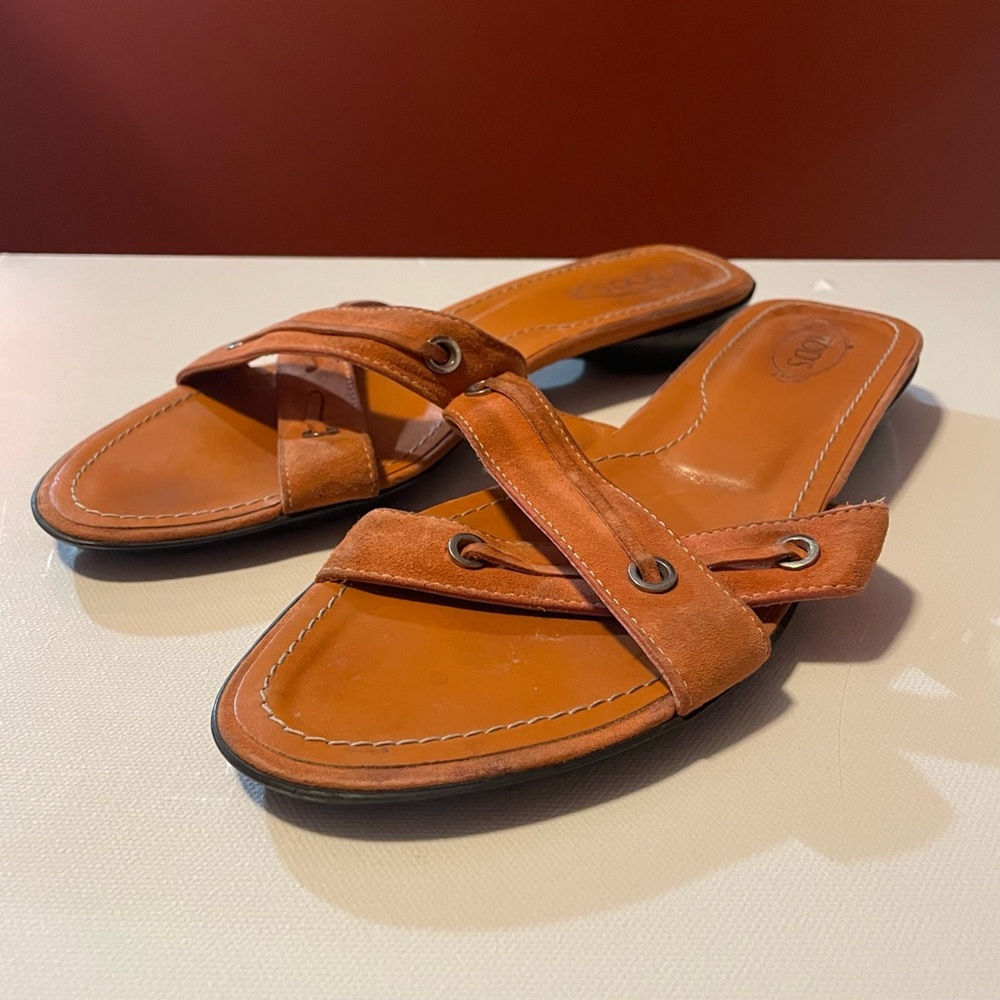 Tods Women’s Leather Cross-strap Brown‎ Slip On Driving Sandals